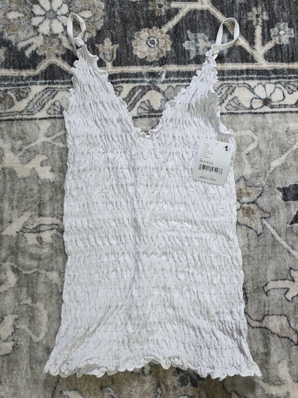 Free People White Smocked V-Neck Cami